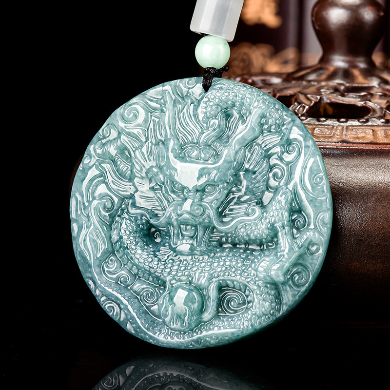 Vintage Necklace - Burmesische Jadeit-Drachen-Anhänger-Halskette, Geschenke für Frauen, Modeaccessoires,