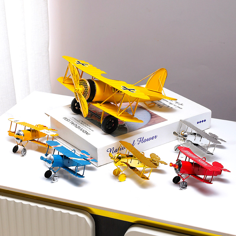 Vintage Collectible Ornaments - Vintage Metall-Flugzeugmodell Retro Eisen-Flugzeug Ornament Nordisches