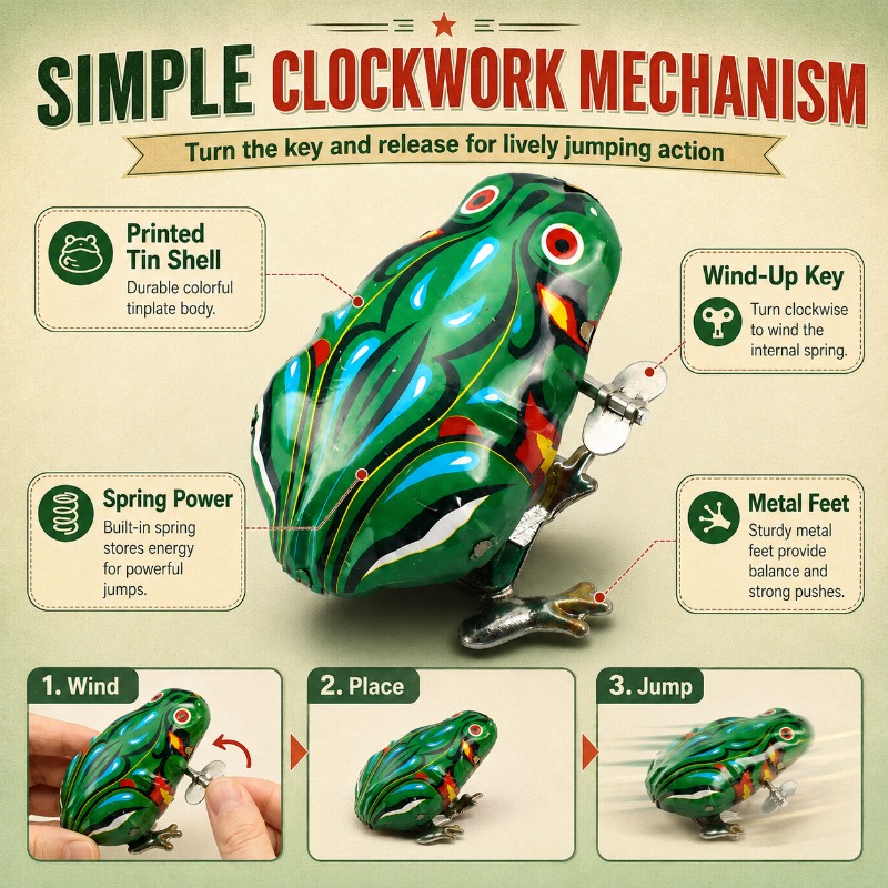 Vintage Collectible Toys - Nostalgischer Federmechanik-Blechfrosch, Aufziehbares Mechanisches Spielzeug, Vintage-Metallkunsthandwerk
