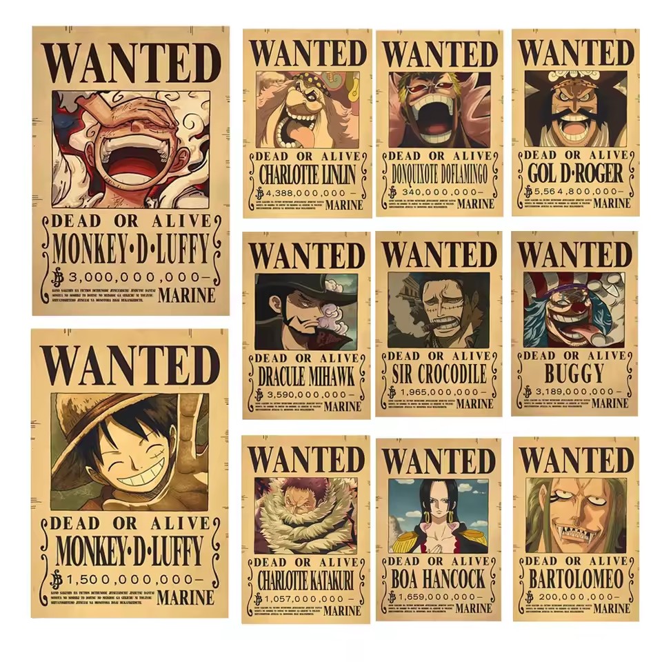 Vintage Collectible Toys - Anime One Piece Wanted-Plakate Luffy Gear