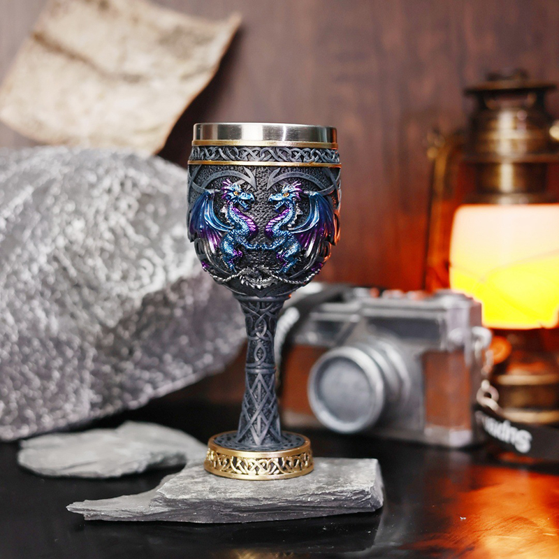 Collectible Vintage Wine - Vintage Gotischer Doppeldrachen-Kelch Weinglas Mittelalterlicher Becher
