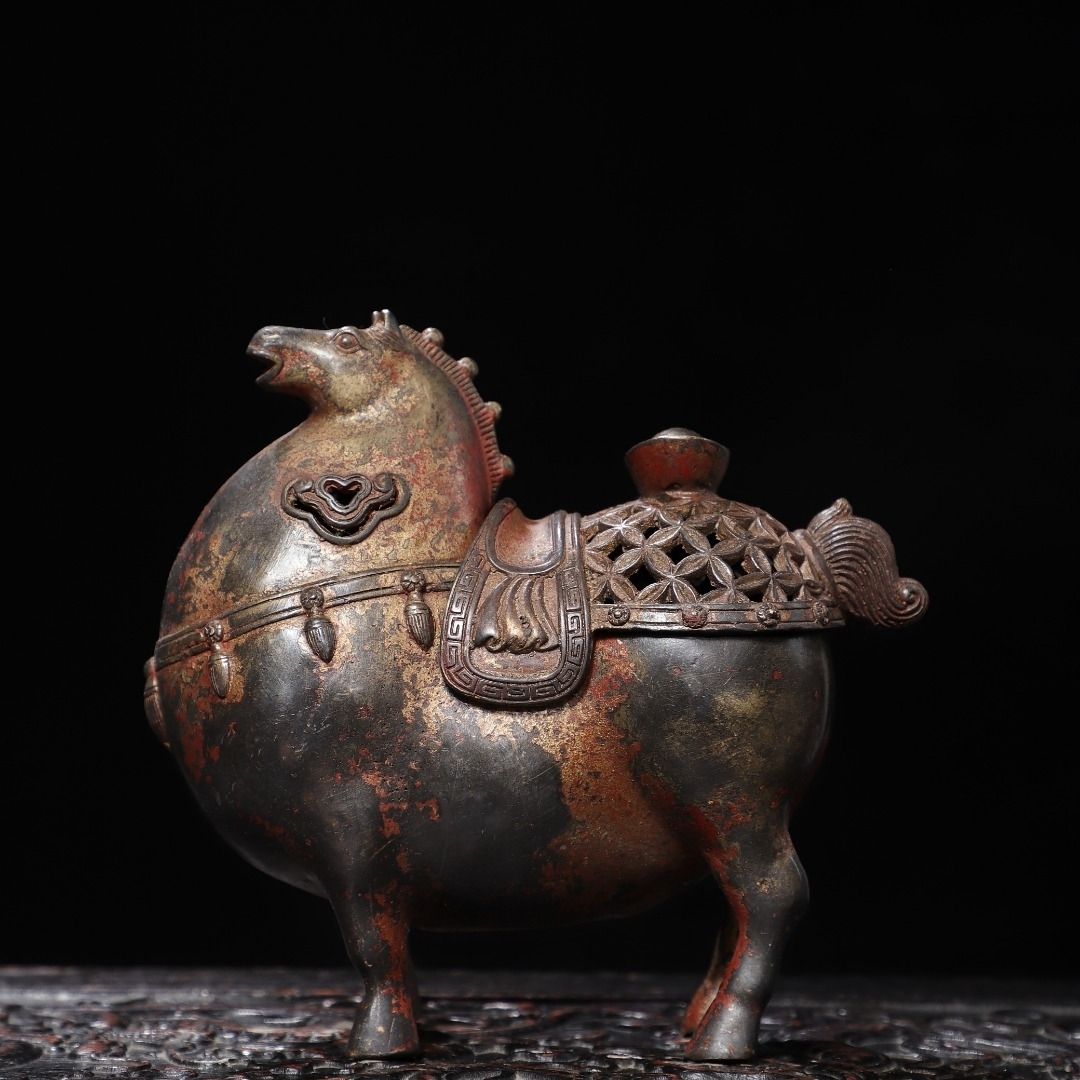 Vintage Collectible Ornaments - Antiker Tang-Ädelmetall-Räucherstäbchenhalter mit durchbrochenem Gittermuster und